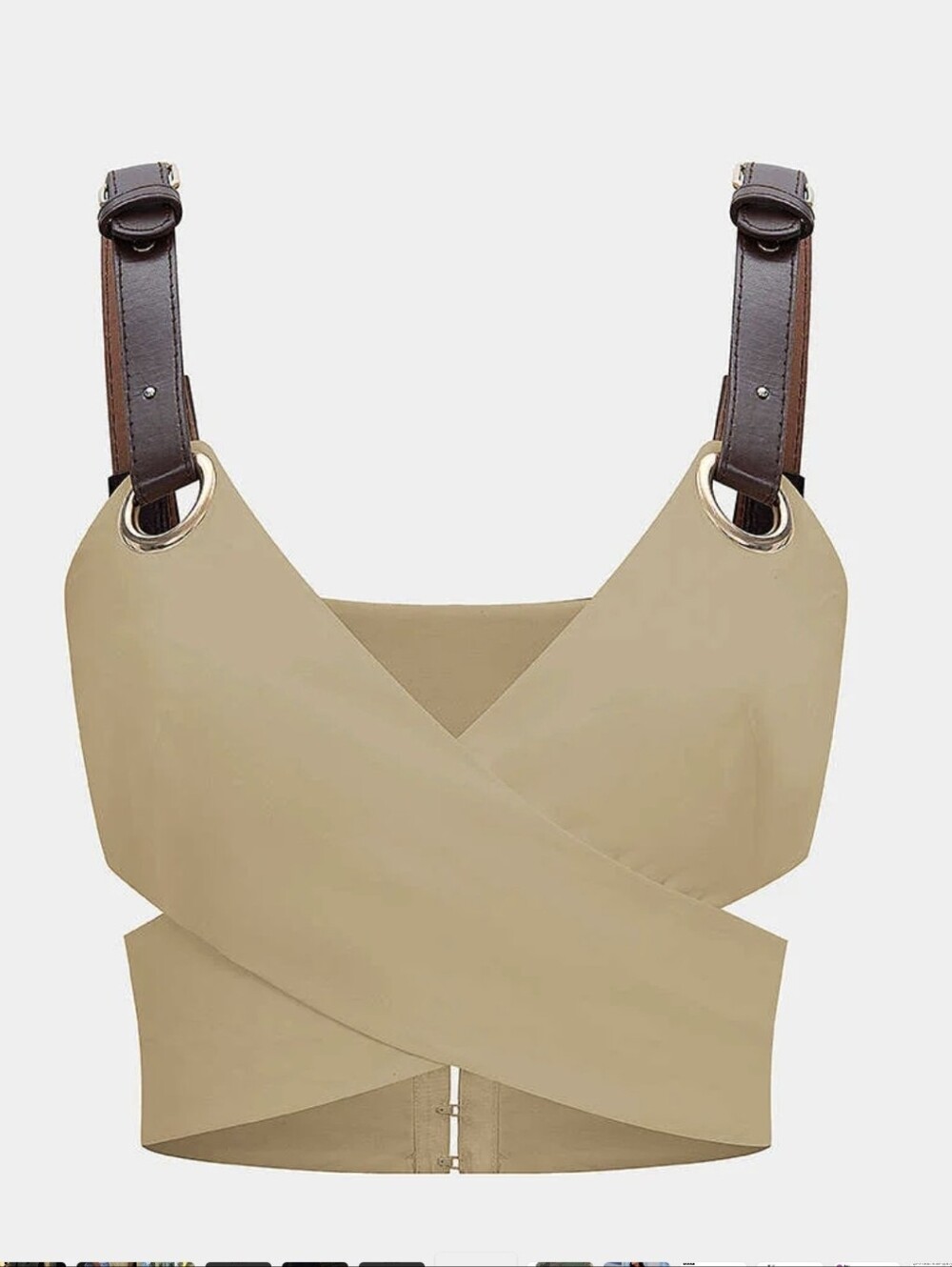 Beige Wrap Crop Top with Buckle Straps